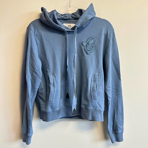 Coach New York Cotton Hoodie Blue Varsity Cursive C Size Large **See Description - Picture 2 of 13